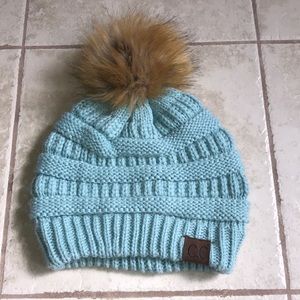 C.C Beanie-Teal With Pompom